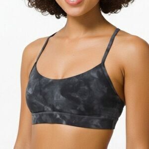 Lululemon Flow Y Nulu Bra Black Marble Tie Dye Size 8 Light Support Yoga Run